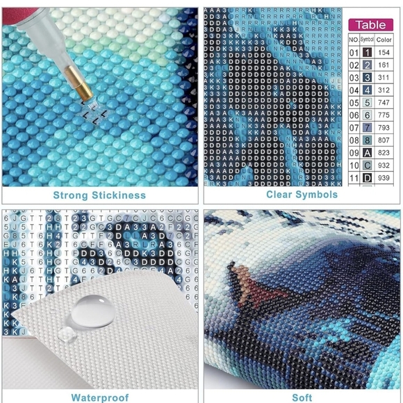 Blue Flowers With Gold Accents 5D Diamond Painting Kit New - Picture 4 of 7